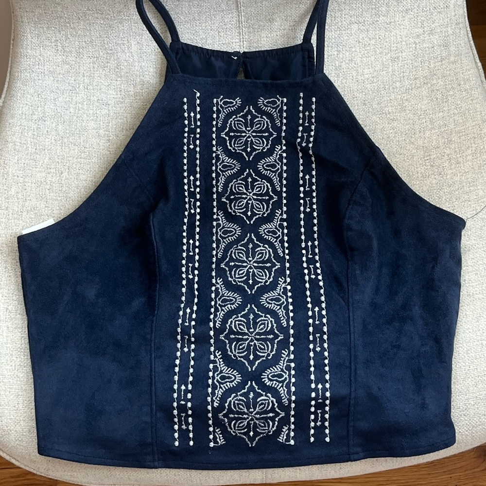 Abercrombie suede woven cropped tank
